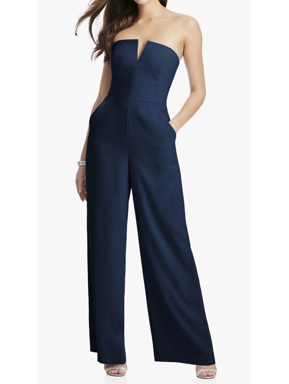 New Dessy Collection Strapless Crepe Jumpsuit In Navy Size 6 $259